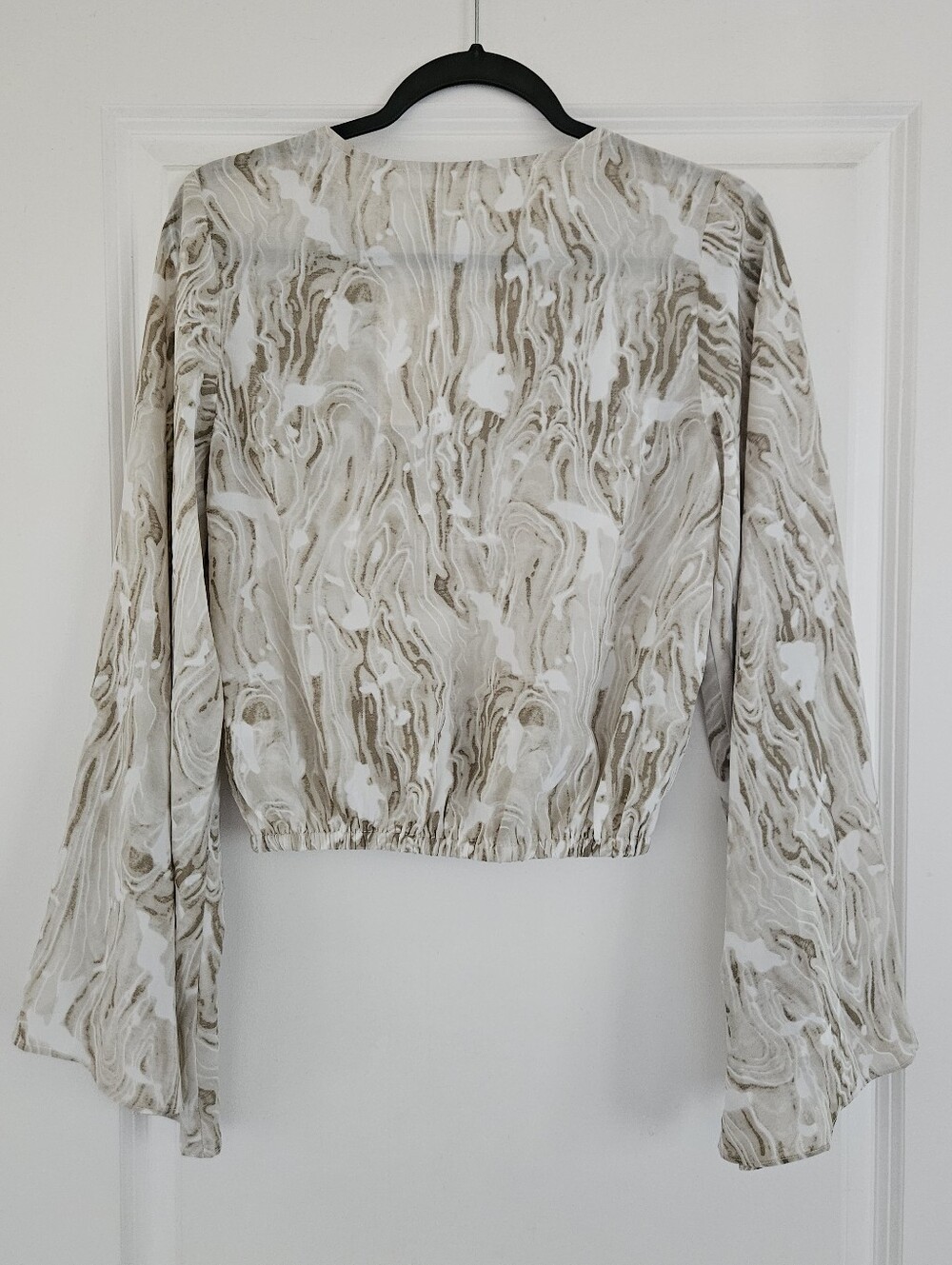 12th Tribe X The Salty Blonde Marble-Print Semi-Sheer Blouse in Beige - Picture 5 of 5